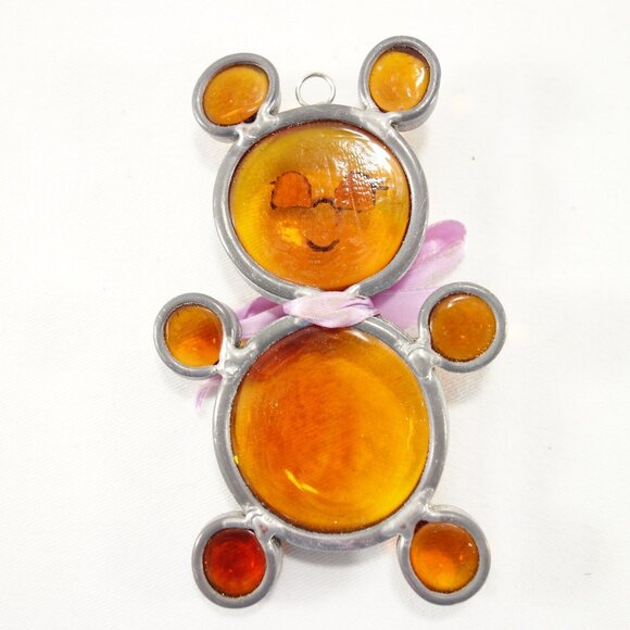 Vintage Leaded Glass Teddy Bear Suncatcher or Christmas Tree Ornament 4.5" - Picture 4 of 4